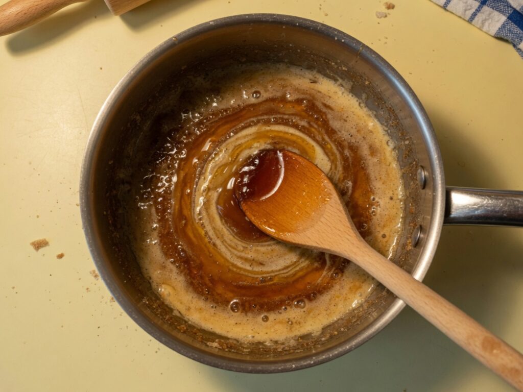 Honig-Butter-Mischung im Topf wird verrührt