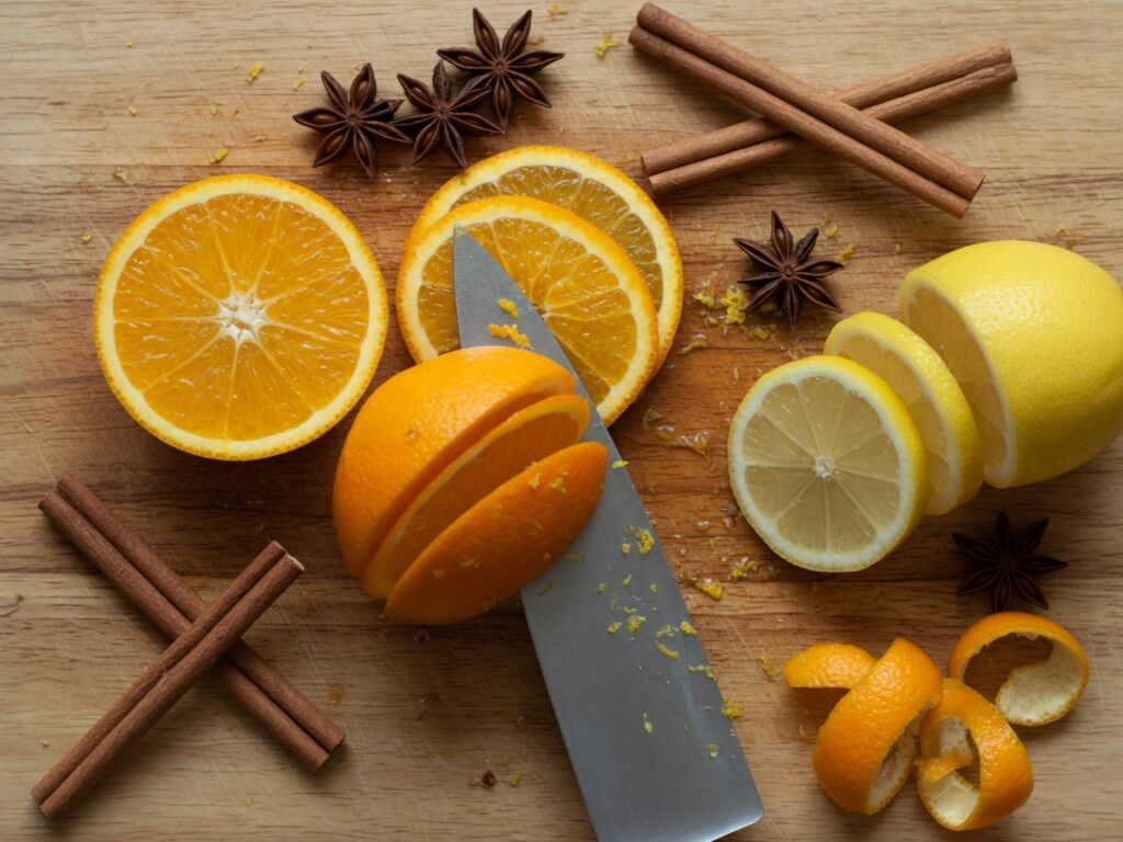 Orangen- und Zitronenscheiben mit Gewürzen