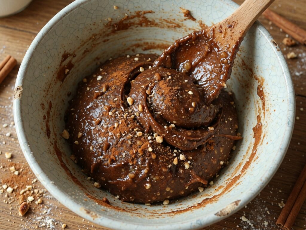 Lebkuchenteig wird in der Schüssel verknetet