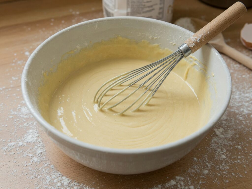Ruhender Pfannkuchenteig abgedeckt