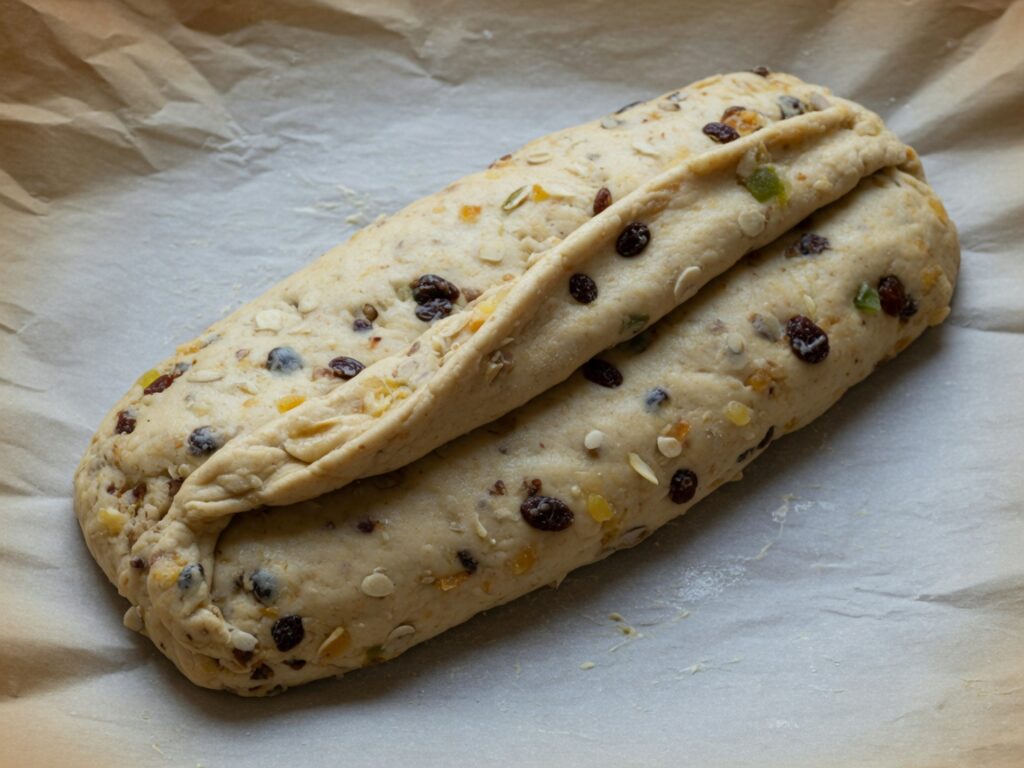 Geformter Roh-Stollen auf dem Backblech