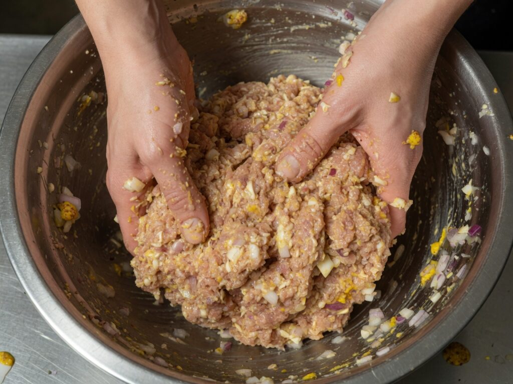 Geformte rohe Frikadellen auf dem Brett