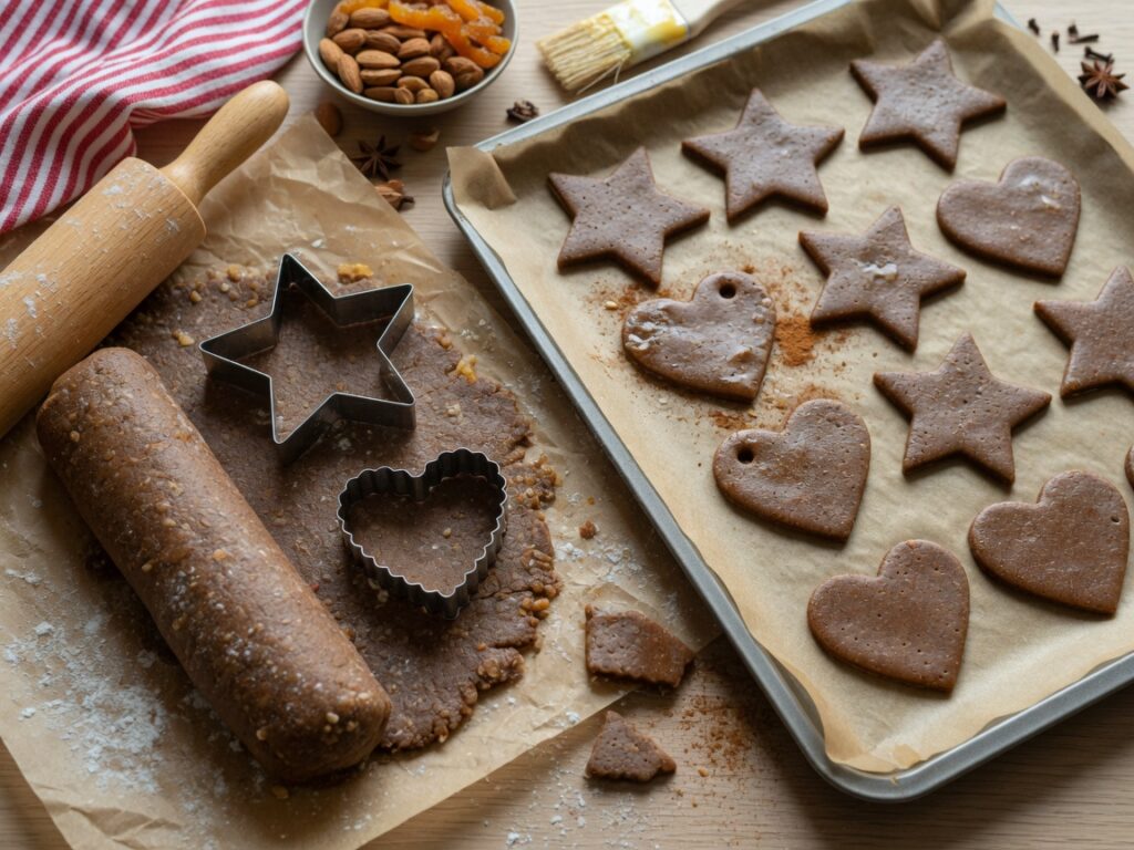 Frisch gebackene Lebkuchen auf dem Kuchengitter