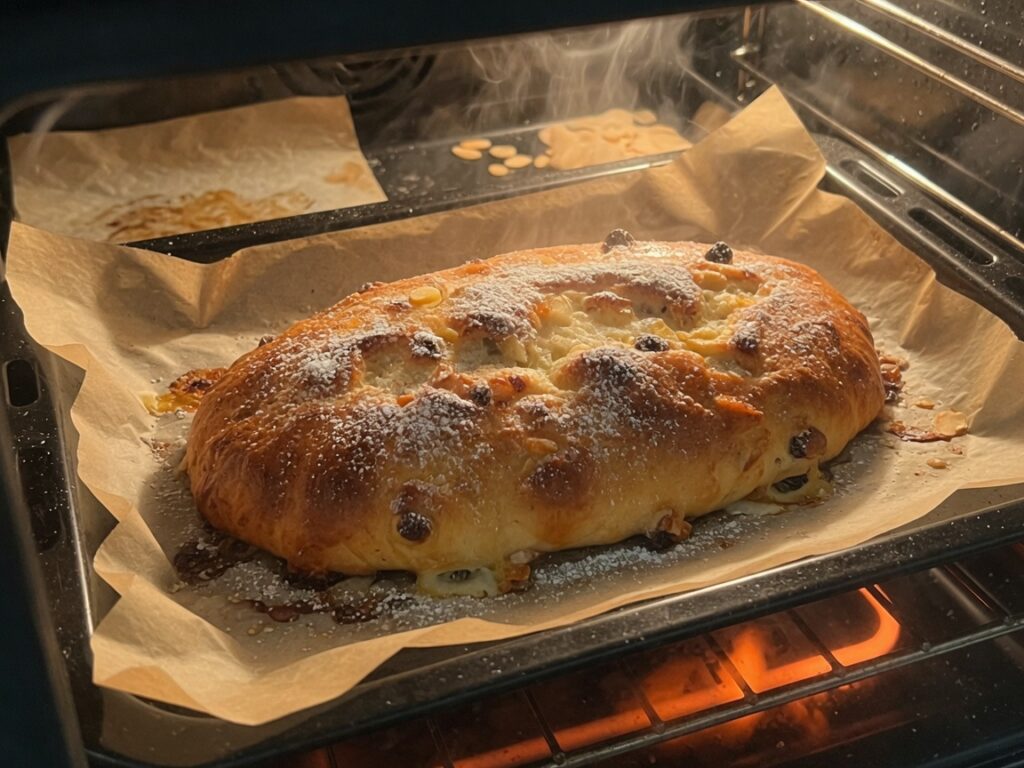 Aufgeschnittener Christstollen mit saftiger Krume